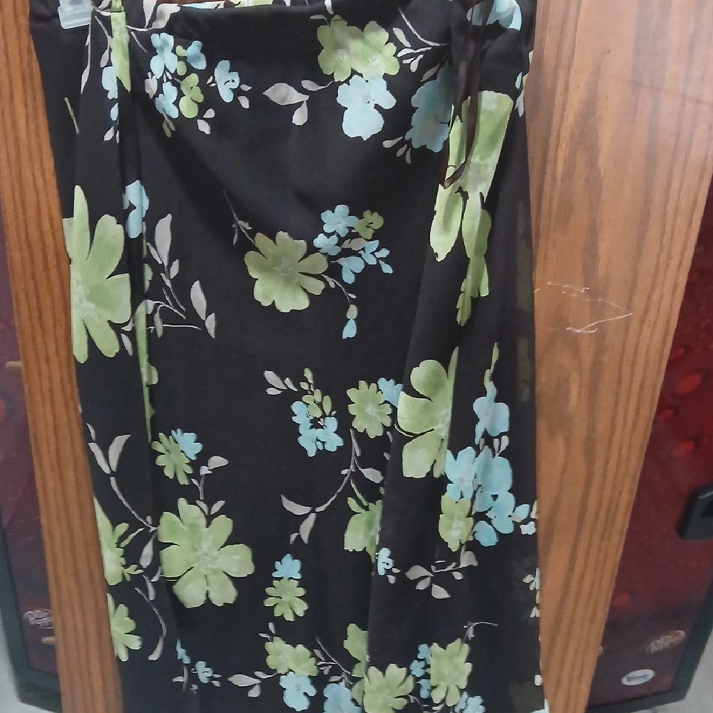 Floral Black Skirt with Green and Blue Accents
